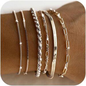 Dainty Silver Plated Bracelets for Women Trendy, Silver Jewelry Set for Women Br